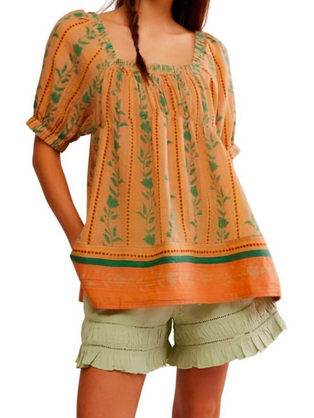 Free People Santorini Tunic Brioche Combo Color and Square Neckline.